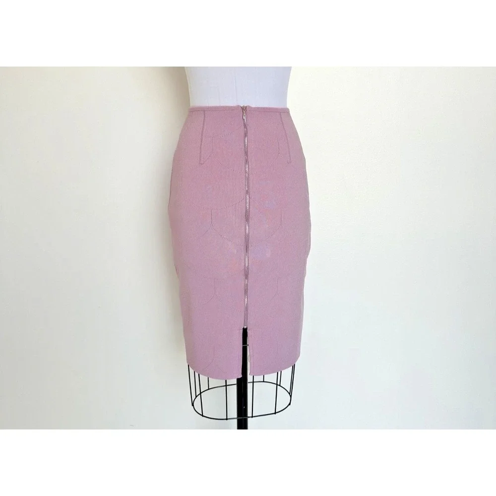 Paula Hian Fleur Stretch Knit Skirt with Laser Cut Scallop Skirt Small Lavender